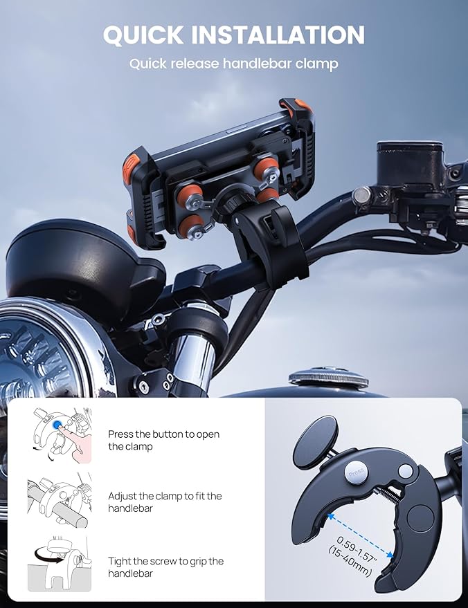 Lamicall Motorcycle Phone Mount Holder - [Dual Vibration Dampener] [Anti Shake] Motorcycle Cell Phone Holder, Upgrade Bike Phone Mount, Fit iPhone 16/15/14/13 Pro Max, 4.7-6.7" Phones, Orange
