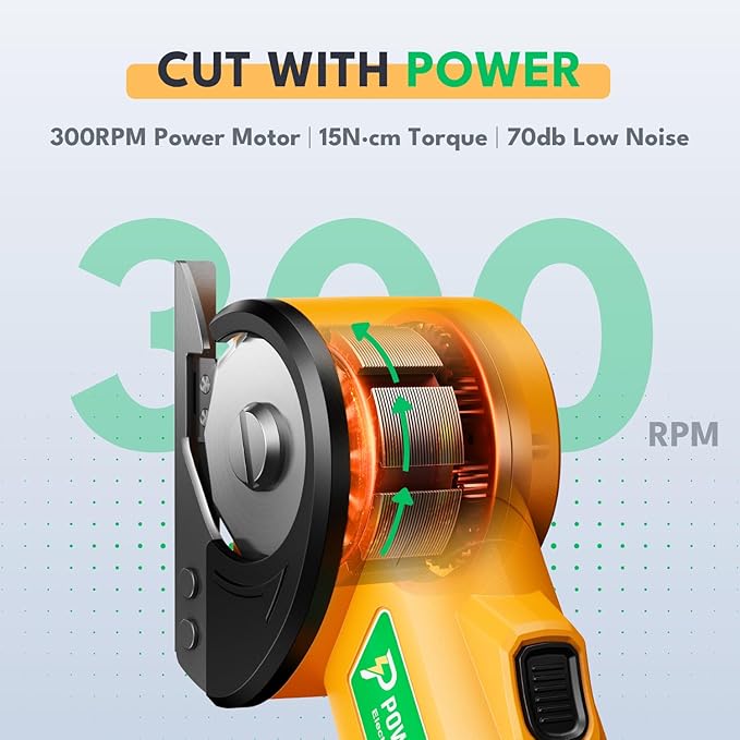 Powpact® High Speed Cardboard Cutter, Cordless Electric Scissors for Cardboard Fabric Carpet, Automatic Electric Box Cutter with Safety Lock - Rechargeable Battery, Heavy Duty Power, Rotary Cutting