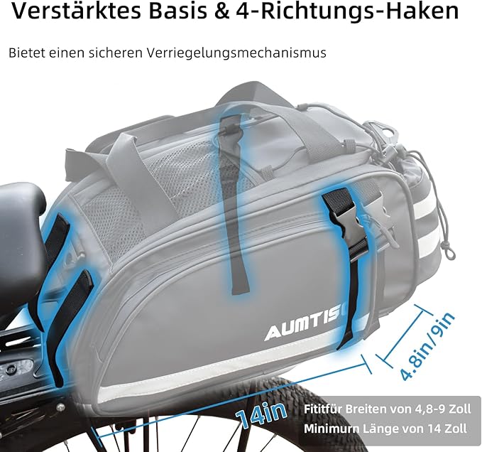 AUMTISC Bike Rear Rack Bag, 14L Bicycles Panniers Trunk Saddle Bags with Rain Cover for Ebike, Cycling Back Seat Cargo Carrier Storage Bag for Commuter Travel Outdoor
