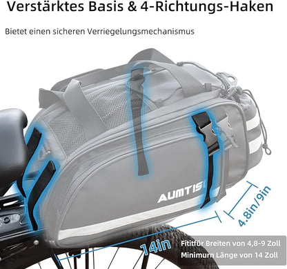 AUMTISC Bike Rear Rack Bag, 14L Bicycles Panniers Trunk Saddle Bags with Rain Cover for Ebike, Cycling Back Seat Cargo Carrier Storage Bag for Commuter Travel Outdoor
