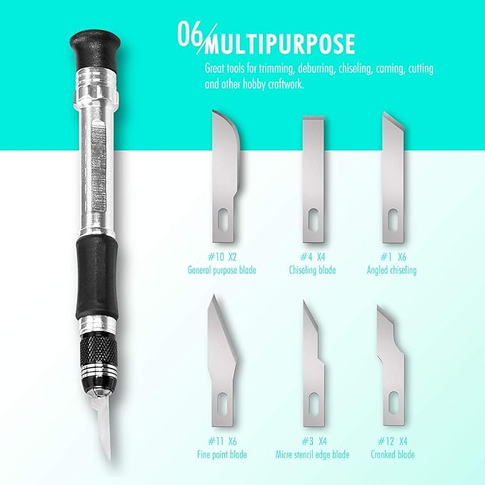 FantastiCAR 29pcs Craft Knife, Precision Cutter Hobby Knife Blades Set for Art Work, Scrapbooking, Stencil, Architecture Modeling, Wood Leather Working (Aqua Blue)