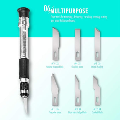 FantastiCAR 29pcs Craft Knife, Precision Cutter Hobby Knife Blades Set for Art Work, Scrapbooking, Stencil, Architecture Modeling, Wood Leather Working (Aqua Blue)