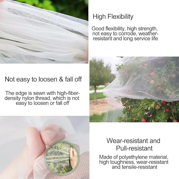 Garden Mesh Netting with Drawstring & Zipper,4PACK 2.3Ft x3.3 FT Mesh Netting Pest Barrier Protection Bird Mosquito Net Plants Cover for Patio Vegetable Plants Fruit Tree