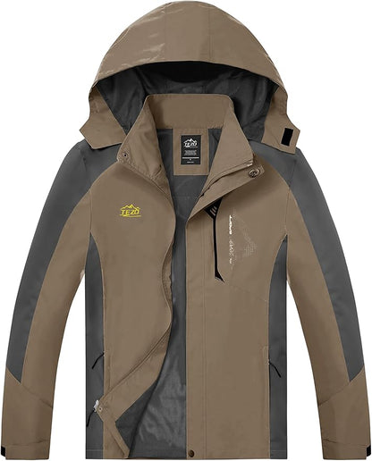 TEZO Mens Rain Jacket Waterproof with Hooded Hiking Coat Lightweight Windbreaker