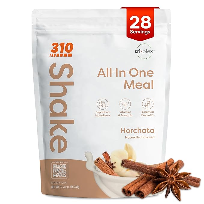 310 Nutrition All-In-One Meal Replacement Shake - Plant-Based Protein Powder with High Fiber, Probiotics, Digestive Enzymes & Adaptogens - Low Carb Vegan Keto Friendly Superfoods Smoothie - Horchata Flavor - 28 Servings