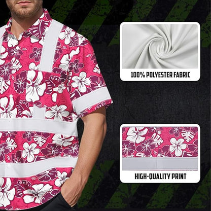 High Visibility Hawaiian Shirt for Men Tropical Shirts Custom Name Floral Outfit Reflective Safety Workwear