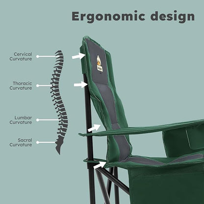 Oversized Camping Chairs 2 Pack - 450lbs Support Heavy Duty Folding Camp Chair Wide Portable Outside Collapsible Chairs with Carry Bag,Cooler,Cup Holder for Outdoor,Lawn,Sports,Baseball,Soccer-Green