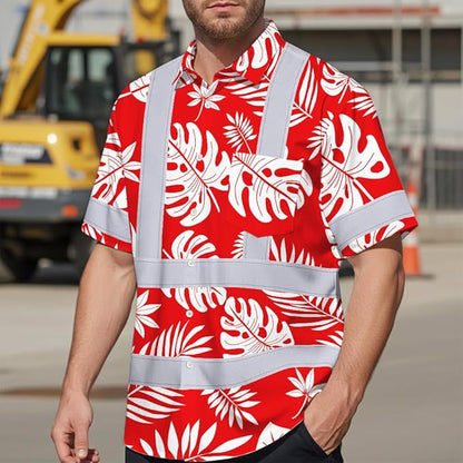 High Visibility Hawaiian Shirt for Men Tropical Shirts Custom Name Floral Outfit Reflective Safety Workwear