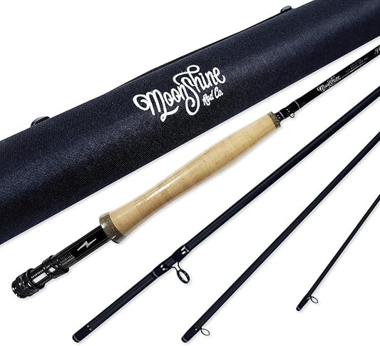 Moonshine Rod Co. Fly Fishing Rod with Carrying Case and Extra Rod Tip Section, Slow-Medium-Fast Action