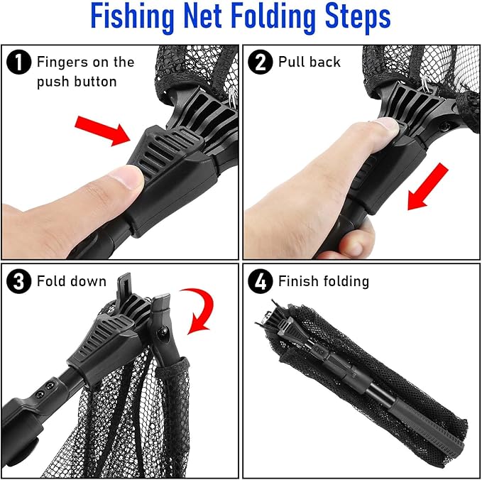 Fishing Net with Handle, Telescoping & Folding Fish Net for Easy Transport & Storage, Durable Freshwater & Saltwater Fishing Gear for Kids & Adults, Compact & Portable Design