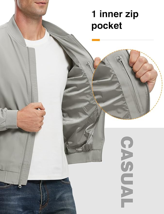 TBMPOY Men's Lightweight Bomber Jackets Light Windbreaker Casual Stylish Fall Golf Zip Up Dress Business Varsity