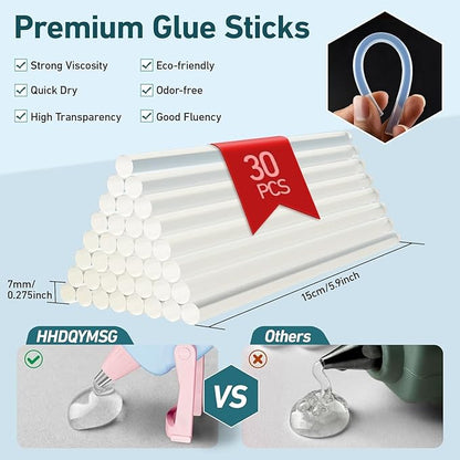 Cordless Hot Glue Gun, 20W Hot Glue Gun with 30PCS Premium Glue Sticks & 1m USB-C Cable, 2000mAh Built-in Battery Suitable for School Craft, Home Repair, DIY