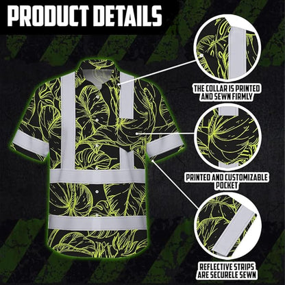 High Visibility Hawaiian Shirt for Men Tropical Shirts Custom Name Floral Outfit Reflective Safety Workwear