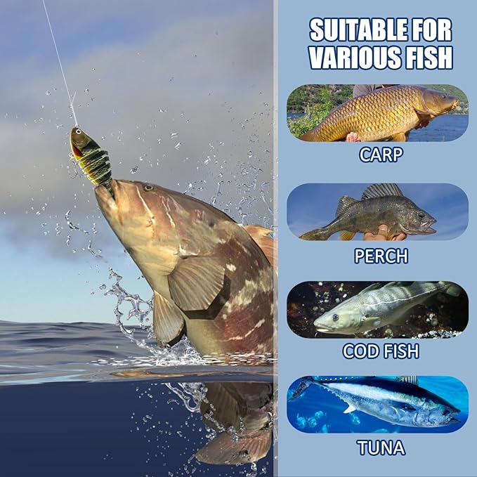 Multi Jointed Swimbait Saltwater Fishing Lures with Sharp Treble Hooks, Bass Fishing Lures Walleye Trout, Lifelike Slow Sinking Fish Bait Lures Kit Freshwater