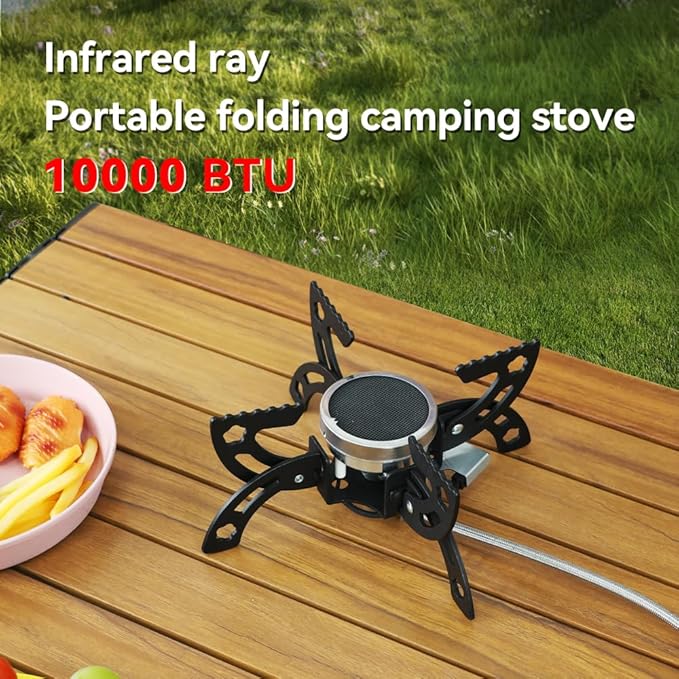 REDSUN FD1 Portable Infrared Backpacking Stove with Foldable 4-Leg Support, Windproof Butane Camping Burner for Hiking, Outdoor Survival Gear and Man's Gift