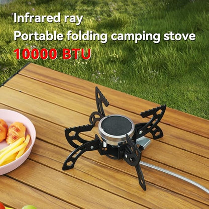 REDSUN FD1 Portable Infrared Backpacking Stove with Foldable 4-Leg Support, Windproof Butane Camping Burner for Hiking, Outdoor Survival Gear and Man's Gift