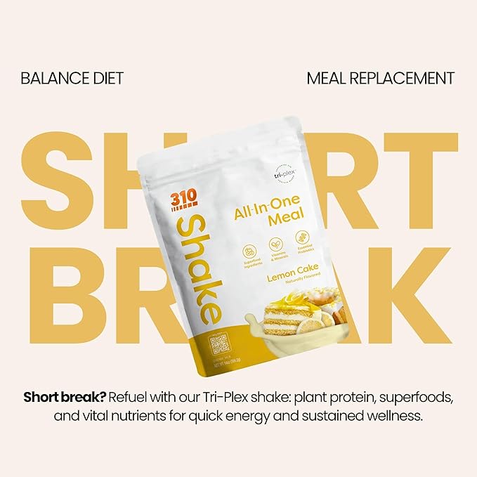 310 Nutrition All-In-One Meal Replacement Shake Powder - Plant-Based Protein Smoothie Blend w/ High Fiber, Probiotics & Adaptogens - Low Carb, Vegan, Keto & Paleo Friendly - Lemon Cake - 14 Servings