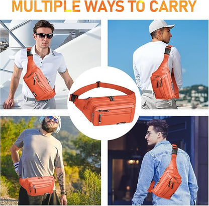 Waist Pack Bag Fanny Pack for Men&Women Hip Bum Bag with Adjustable Strap for Outdoors Workout Traveling Casual Running Hiking Cycling (Orange)