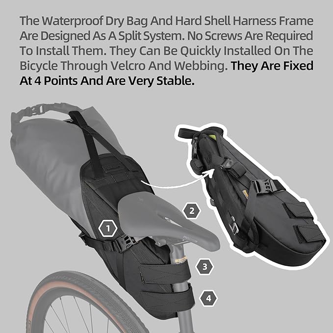 Rhinowalk 14L Bicycle Seat Bag, Waterproof Bike Bag, Mountain Road Bikes, Black, Adjustable Strap, Seat Mount