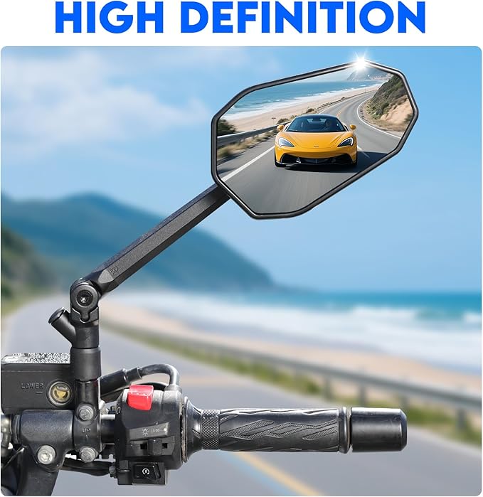 Motorcycle Mirrors for Handlebars, ATV Mirrors Featuring a Phone Mount Interface, Anti-impact/explosion/glare,HD,Compatible with Motorcycle (Suzuki,Yamaha,Honda,Kawasaki),Mopeds,Electric Bike