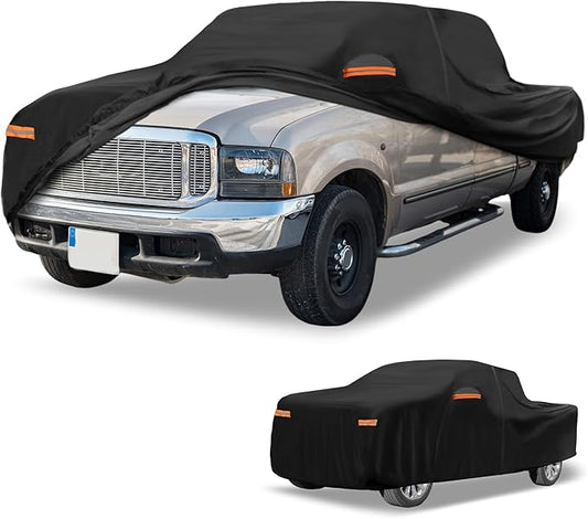 Universal Car Cover Waterproof All Weather 190T-PU, UV Sun Rain Protection, Fits for Truck Length Up to 220", with Left Side Zipper, Black