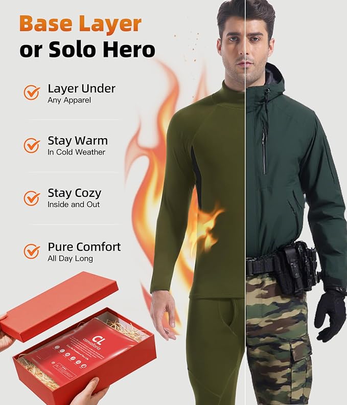 CL convallaria Mens Thermal Underwear Set with Fly Long Johns Base Layer Winter Hunting Gear Sport Top and Bottom