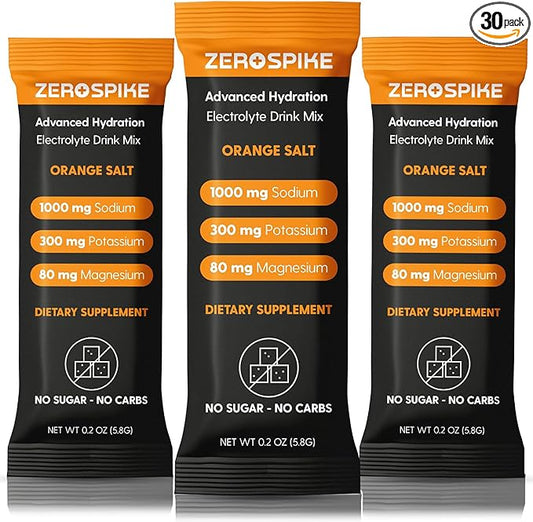 No Sugar Electrolytes Powder Packets | Keto & Fasting Salts Drink Mix | Supplements: The Key Hydration Nutrients Missing from Purified Water | Clean, Orange, Calorie Free | 30 Sticks