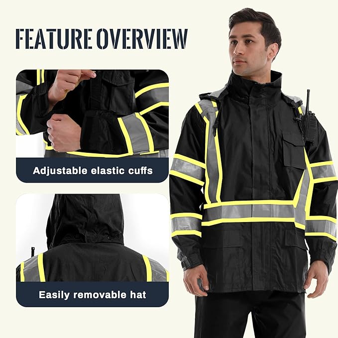 SKSAFETY Hi Vis Reflective Rain suits for Men Waterproof - High Vis Safety Rain Jacket, High Visibility Raincoat for Men