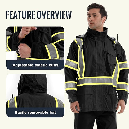 SKSAFETY Hi Vis Reflective Rain suits for Men Waterproof - High Vis Safety Rain Jacket, High Visibility Raincoat for Men