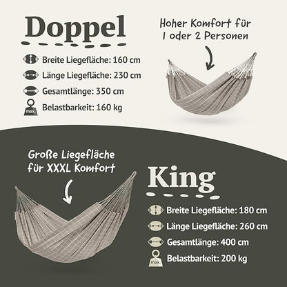 LA SIESTA Brisa Classic Hammock, Handmade, Weather-Resistant, Tear-Resistant Hammock for Indoor & Outdoor Relaxation, Size-King - Almond