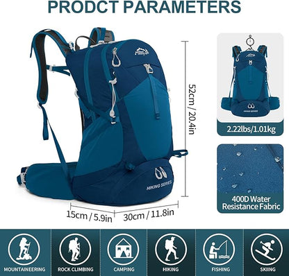 Hiking Backpack, Waterproof Hiking Daypack with 3L Water Bladder and Rain Cover, Lightweight Travel Camping Backpack for Men Women (Blue)