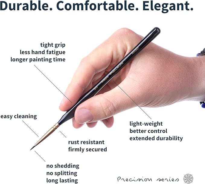 ARTEGRIA Detail Paint Brush Set, 8 Miniature Brushes with Extra Fine Tips and Ergonomic Handles, for Small Scale Models, Figurines, Paint by Numbers for Adults