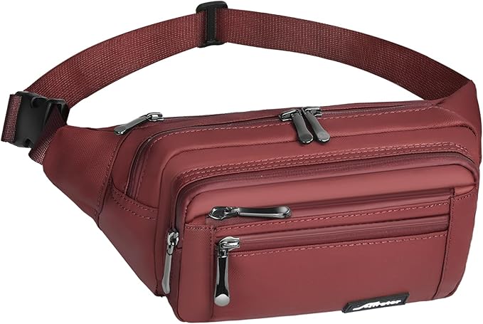 Waist Pack Bag Fanny Pack for Men&Women Hip Bum Bag with Adjustable Strap for Outdoors Workout Traveling Casual Running Hiking Cycling (Wine Red)