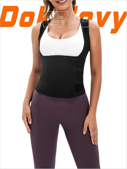 Women's Sauna Vest Waist Trainer, Adjustable Workout Sweat Shaper Shirt, Tummy Control Tank Top for Gym Yoga Running