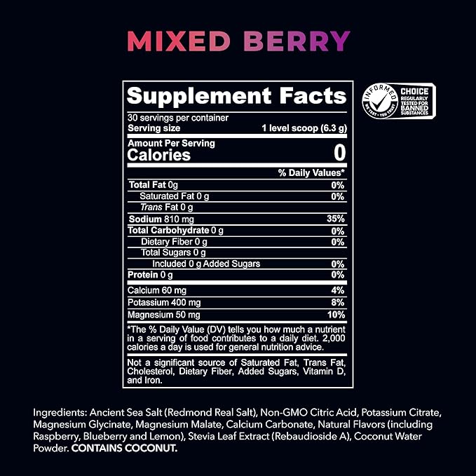 REDMOND Re-Lyte Electrolyte Drink Mix, Mixed Berry, 30 serving SMALL 6.88oz jar