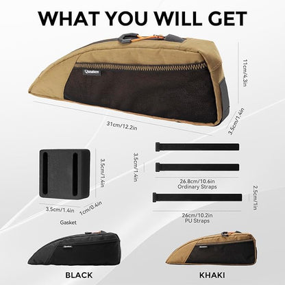 ROCKBROS Top Tube Bike Bag for Cycling, Bicycle Frame Bag for Bikepacking, Waterproof Bike Storage Bag, Cycling Accessories for Road Mountain Gravel Electric Bike (Khaki)