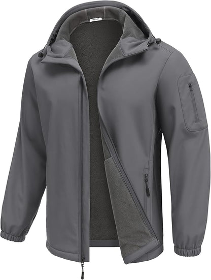 COOFANDY Men's Hooded Softshell Jacket Waterproof Fleece Lined Windbreaker Lightweight Outdoor Hiking Jacket