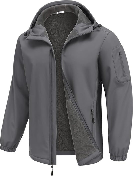 COOFANDY Men's Hooded Softshell Jacket Waterproof Fleece Lined Windbreaker Lightweight Outdoor Hiking Jacket