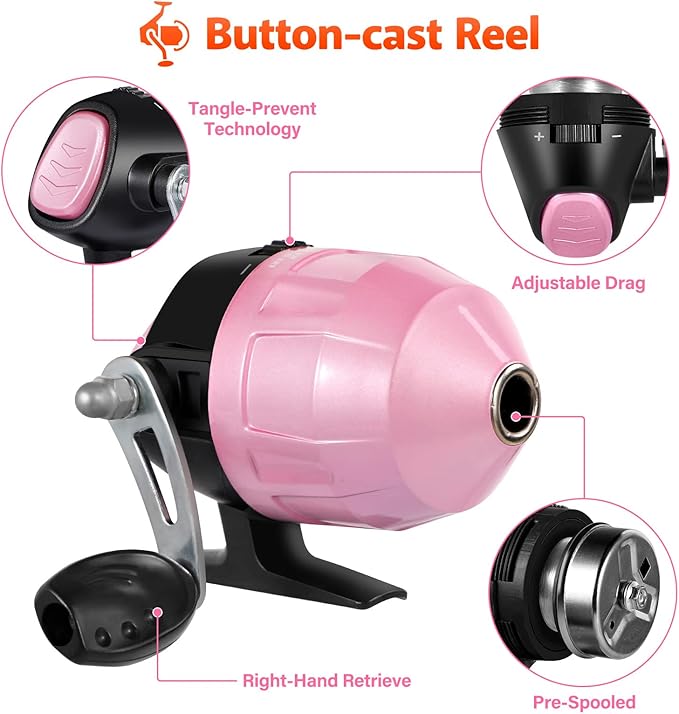 PLUSINNO Kids Fishing Pole with Spincast Reel Telescopic Fishing Rod Combo Full Kits for Boys, Girls, and Adults