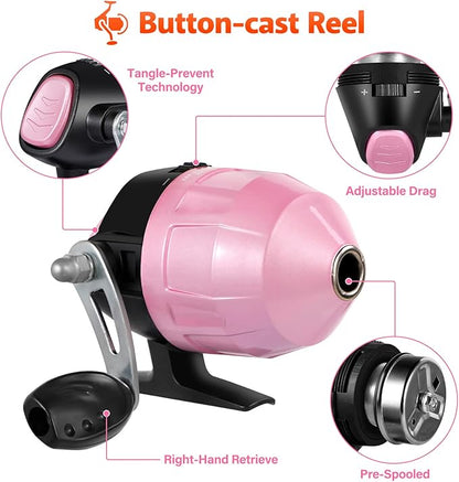 PLUSINNO Kids Fishing Pole with Spincast Reel Telescopic Fishing Rod Combo Full Kits for Boys, Girls, and Adults