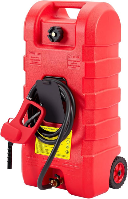 15 Gallon Gas Can, Fuel Transfer Tank, Portable Fuel Tank With Pump, Portable Gasoline Tank On Wheels With Le Fluid Transfer Siphon Pump and 10-Inch Hose, for Cars, Boats, Lawnmowers, ATVs, Tractor