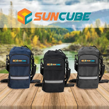 SUN CUBE Water Bottle Carrier with Strap, Insulated Water Bottle Carrier Bag with Phone Pocket Pouch, Sleeve Sling Purse Crossbody Bottle Holder for Walking, Sports, Hiking Accessories 40/64 oz