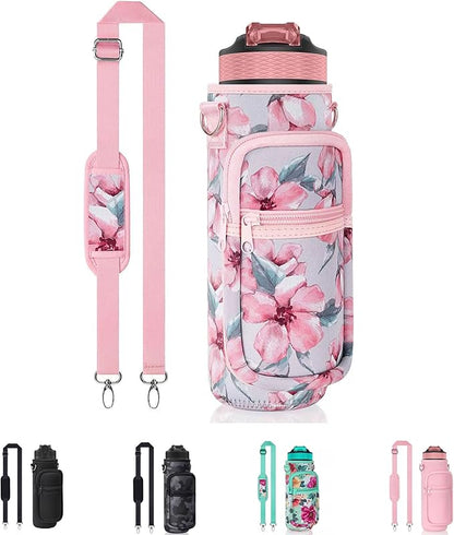 Insulated Water Bottle Holder Sling Bag with Phone Pocket, Adjustable Crossbody Strap for Walking, Hiking, Camping, Fishing
