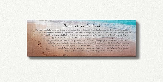 Footprints in the Sand Wall Decor, Footprints in the Sand Inspirational Wall Art, Beach Decor, Christian Gifts for Men and Women Chrisitan Wall Decor, Sympathy Gift.Ready To Hang, C3100-10x30