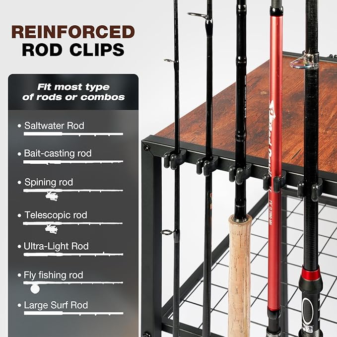 Ghosthorn Fishing Rod Holders for Garage Fishing Gear and Equipment Tackle Storage Cart Pole Rod Rack Hold up to 10 Rods