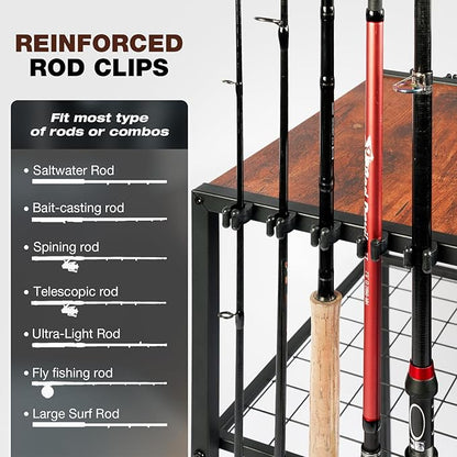 Ghosthorn Fishing Rod Holders for Garage Fishing Gear and Equipment Tackle Storage Cart Pole Rod Rack Hold up to 10 Rods