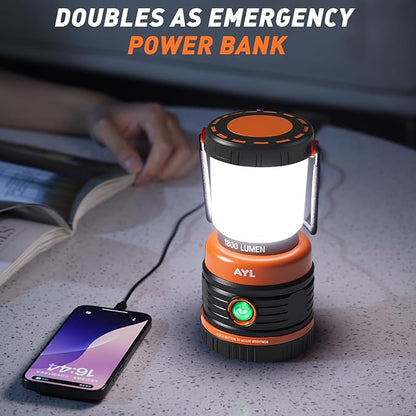 LED Camping Lantern Rechargeable, 1800LM, 4 Light Modes, 4400mAh Power Bank, IP44 Waterproof, Perfect Lantern Flashlight for Hurricane, Emergency, Power Outages, Home and More, USB Cable Included