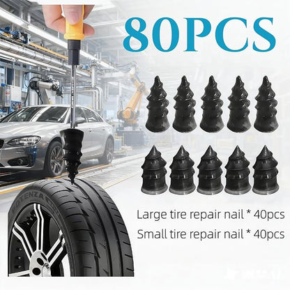 Tire Plug Screw Kit for Car, SUV & Truck - Durable Tire Repair with Screwdriver, Permanent On The Road Emergency Flat Tire Puncture Repair, Easy DIY Use, No Need to Take Off Tire (80pcs)