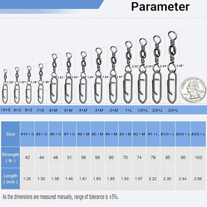 AMYSPORTS Heavy Strength Fishing Snap Stainless Saltwater Freshwater Fishing Swivel Clip Rolling Barrel Fishing Clips Swivels Speed Change Black Nickel