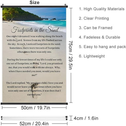 Footprints in the Sand Religious Canvas Wall Art Posters, Inspirational Beach Sunset Poem Print Poster (Black Axis 20x30inch, Footprints(4))